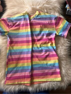 Kids Rainbow Stripe Short Sleeve Tee - Pink, Yellow, Blue, Purple